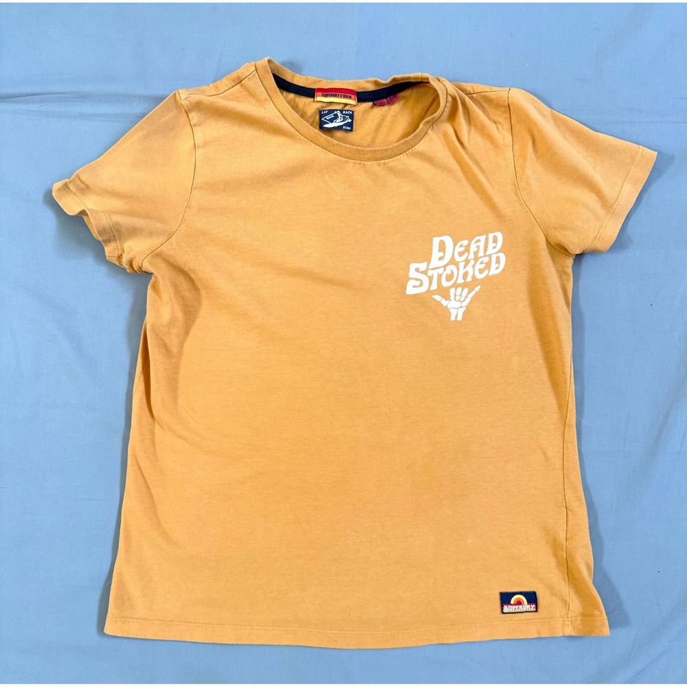 Superdry Kids Dead Stoked Graphic‎ Tee Mustard Yellow Short Sleeve T-Shirt US 6